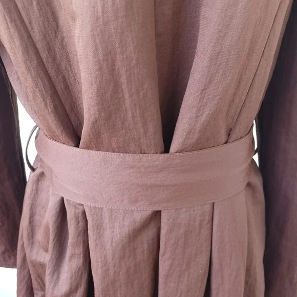 Samuel Dong Brown Ruffle Rosette Bubble Hem Trench Coat Jacket Womens Small - Picture 9 of 10